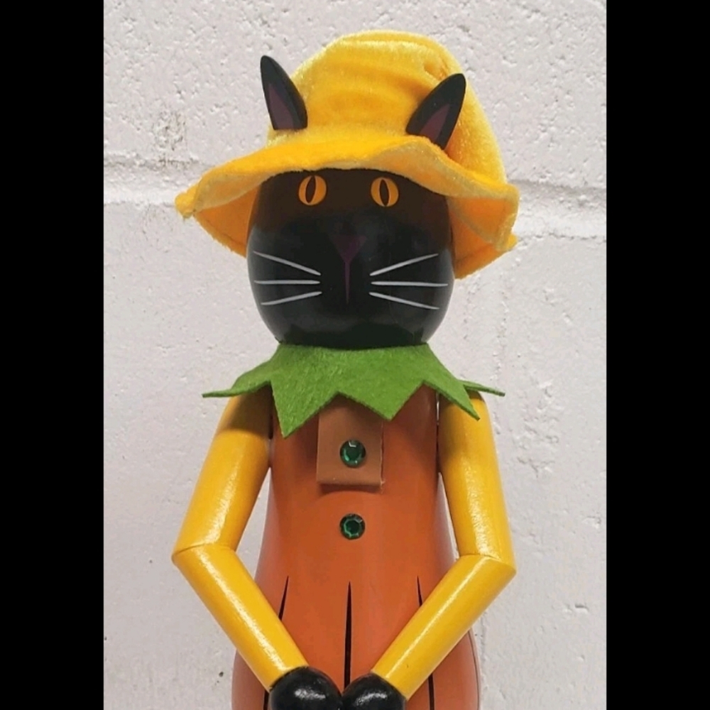 Wooden Nutcracker, 14",FALL,HALLOWEEN & THANKSGIVING BLACK CAT IN PUMPKIN OUTFIT